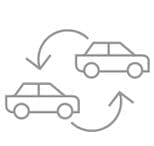 Two simple outline drawings of cars, with arrows circling between them, symbolize an exchange or rotation, reminiscent of the streamlined processes employed by the Asset Valuations Group.