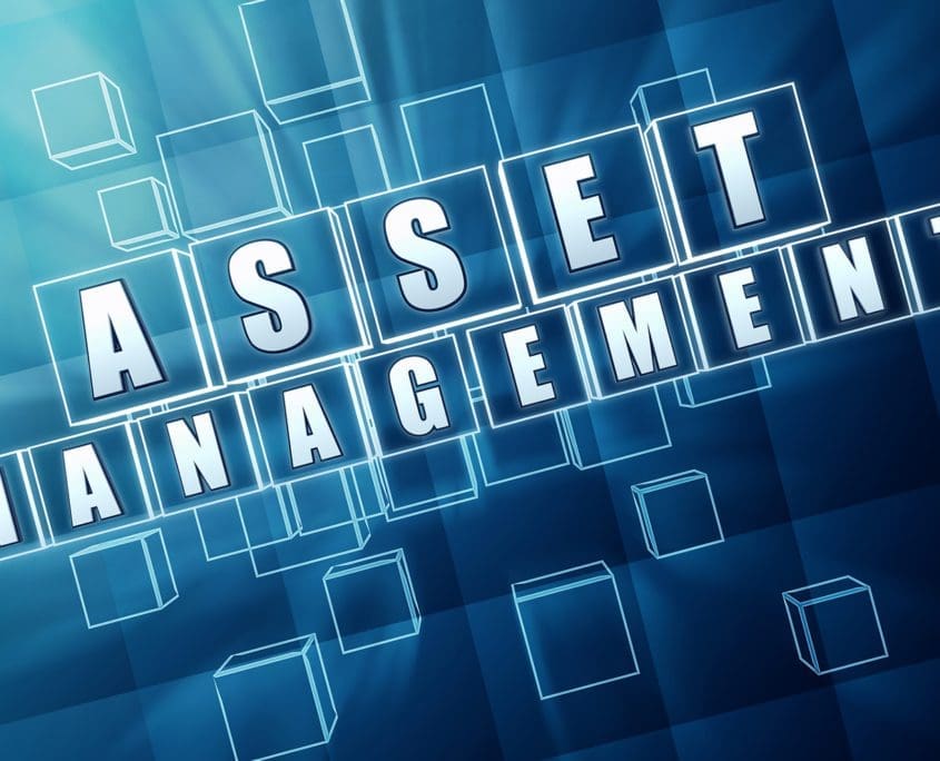 A 3D illustration showcases the words "Asset Management" in bold, white letters against a blue, abstract geometric backdrop with floating cubes, emphasizing the expertise of the Asset Valuations Group.