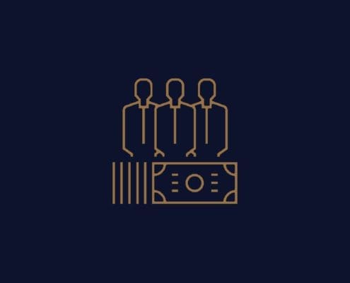 An icon of three people in suits stands above a stack of money against a dark background. In the bottom right corner, the Asset Valuations Group logo—a lion with a crown—adds an authoritative touch, emphasizing their expertise in evaluating Australian assets.